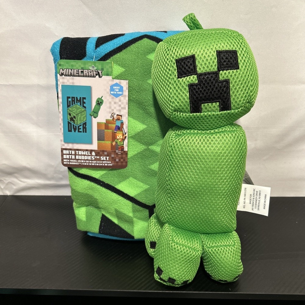 Minecraft Creeper Game‎ Over Cotton Bath Towel & Bath Buddies 2-Piece Set